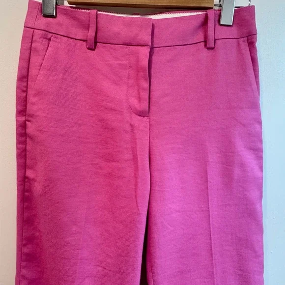J. Crew Womens Size 0 Pink Linen‎ Blend High Rise Straight Leg Pants Trousers - Picture 2 of 10